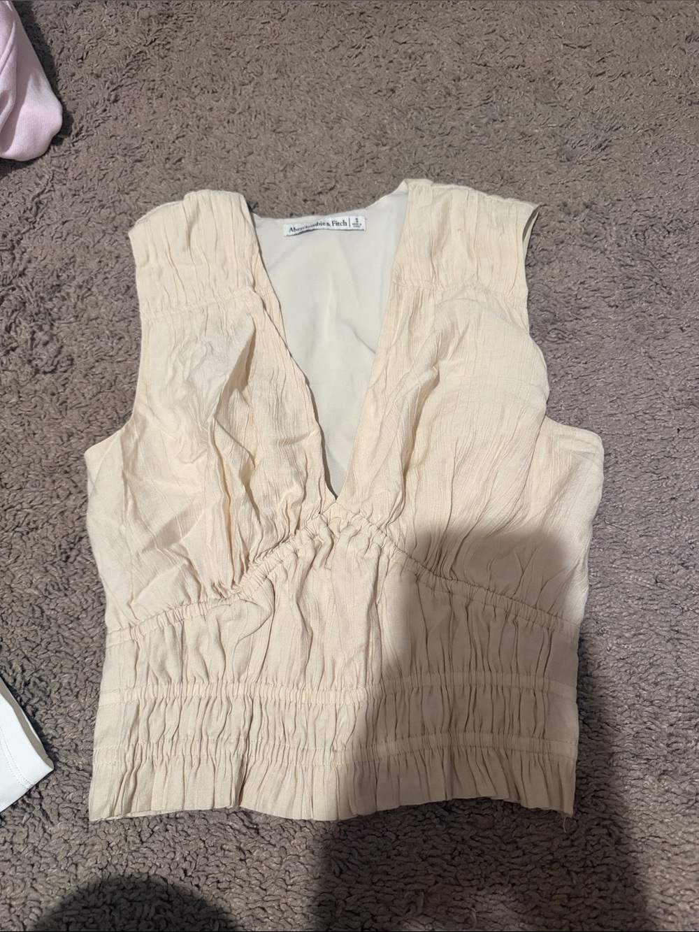 Abercrombie & Fitch Cream Ruched V-Neck Sleeveless Camisole